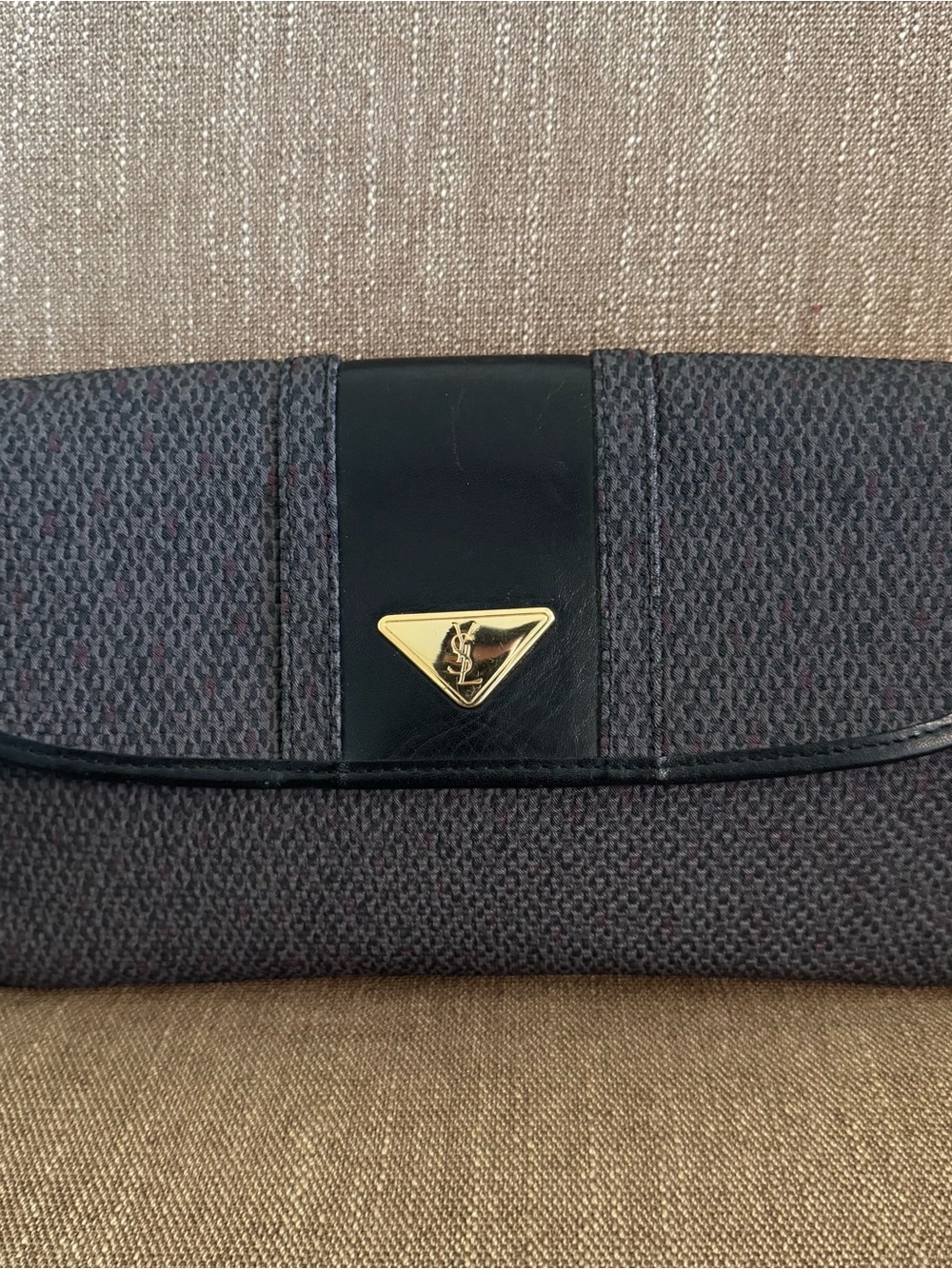Saint Laurent Black and Charcoal Textured Men's Clutch with Gold YSL Emblem